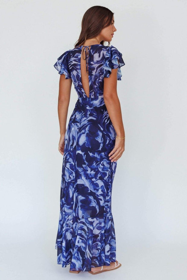 Cecil Printed V-neck Ruffle Maxi Dress