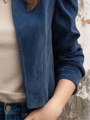 Retro Embroidered Puff Sleeve Suede Cropped Jacket