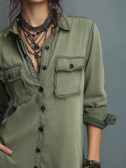 Vintage Raw Edge Long Sleeve Washed Blouse