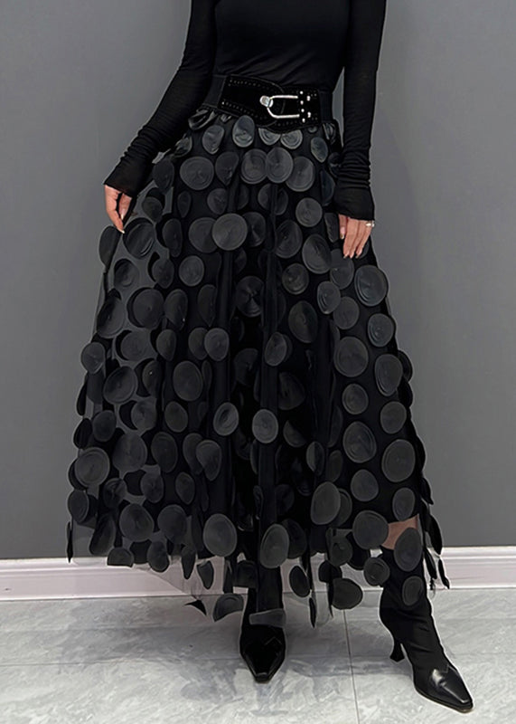 Elegant Black Dot Patchwork Tulle Skirt