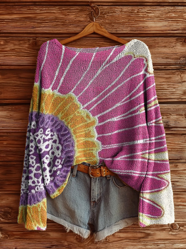 Women's Bohemian Floral Art Print Casual Pullover Sweater