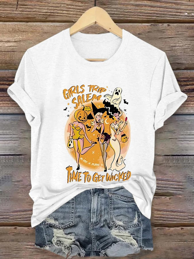 Women's Girl's Trip Salem Time To Get Wicked Halloween Casual Tee