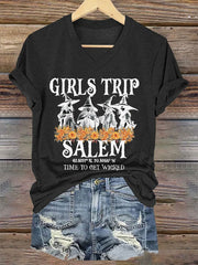 Women's Girl's Trip Salem Time To Get Wicked Halloween Print T-Shirt