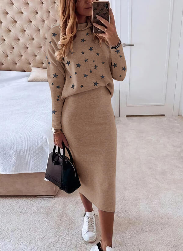 Star Print Top And Skirt  Casual Sweater Two-piece Set