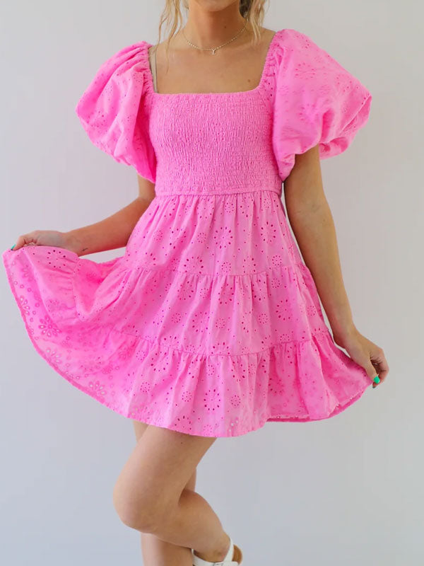 Embroidered puff sleeve dress