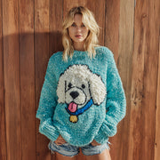 Fuzzy Poodle Dog Felt Cozy Knit Sweater
