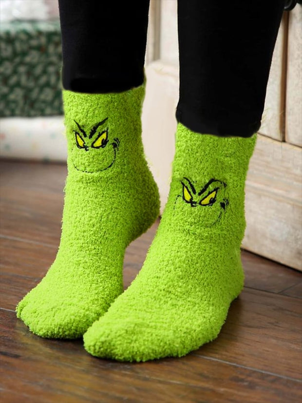 Women's Green Plush Christmas Funny Socks