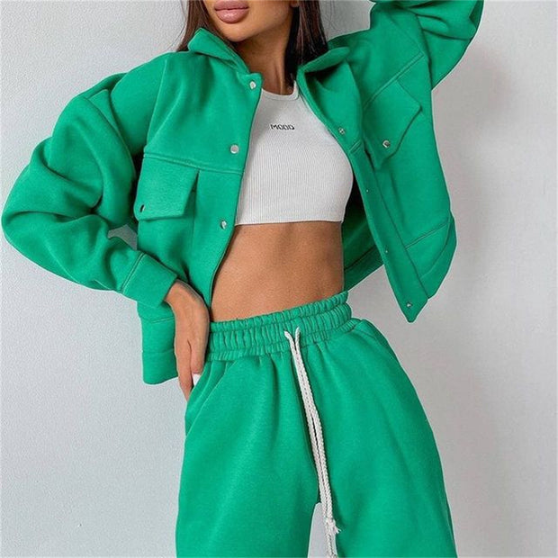 Ladies Jacket Top Casual Two Piece Set