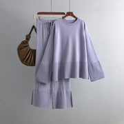 Fashionable bell sleeves, round neck and slit two-piece set