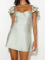 Ruffle lace satin dress