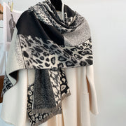 Colorblock Leopard Print Thick Warm Temperament Shawl Scarf