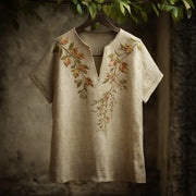 Spring Bud Embroidery Short-sleeved V-neck Top