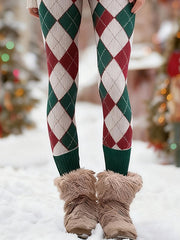 Women'S Christmas Contrasting Diamond Pattern Tight High-Elastic Leggings