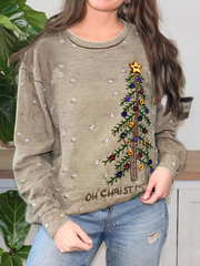 Vintage Christmas Tree Art Print Casual  Sweatshirt