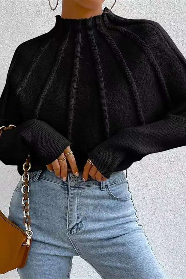 Mock Neck Textured Batwing Sleeve Sweater