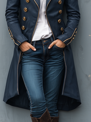 Retro Military Style Double-breasted Faux Leather Coat