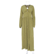 Chic Women Boho Beach Maxi Dress Button Up Deep V Neck Full Sleeve Long Dress Fairy Grunge French Romance Holiday Clothes