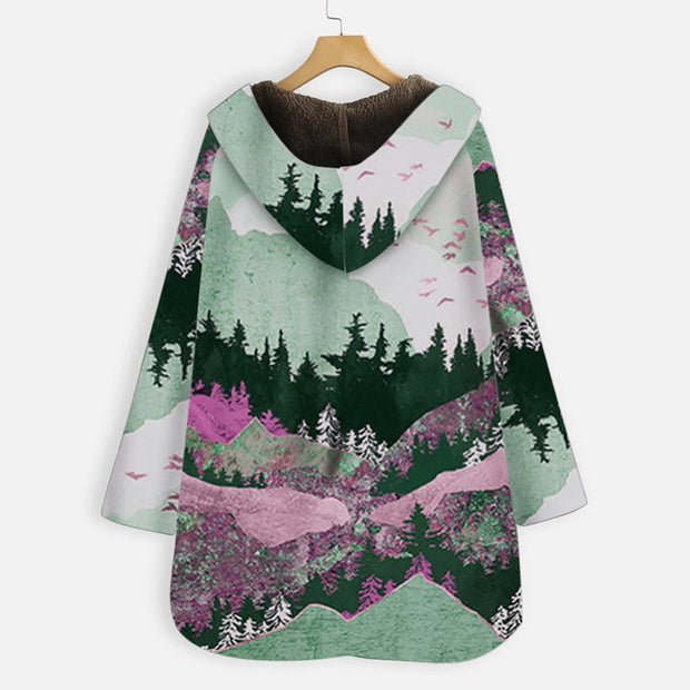 Wearshes Casual Retro  Mountains Print Plus Velvet Coat