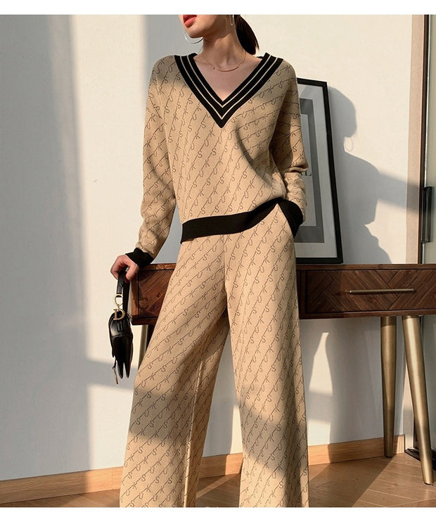 Temperament Double-Sided Jacquard Sweater Two-Piece Set