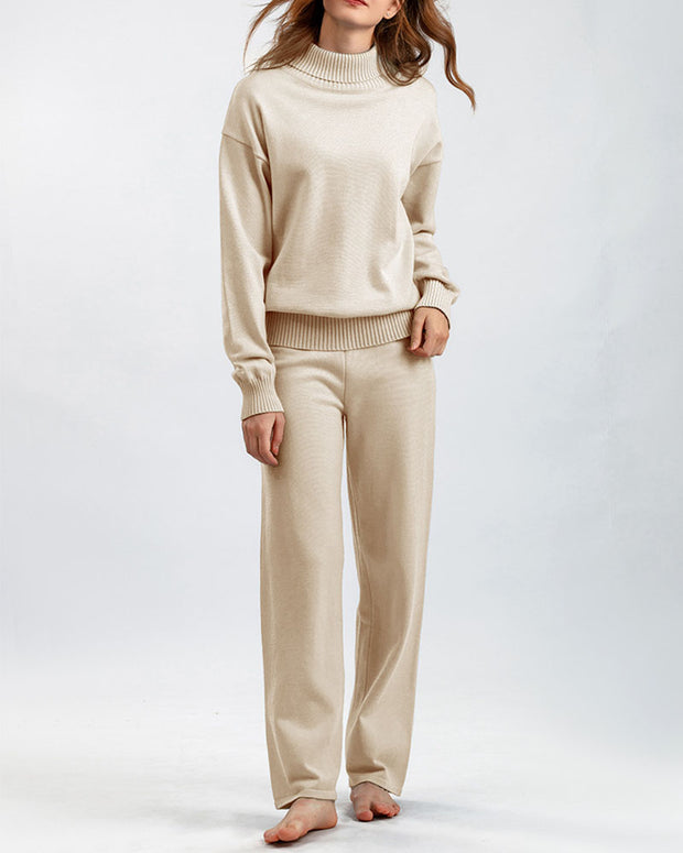 Versatile knitted top and casual pants two-piece set