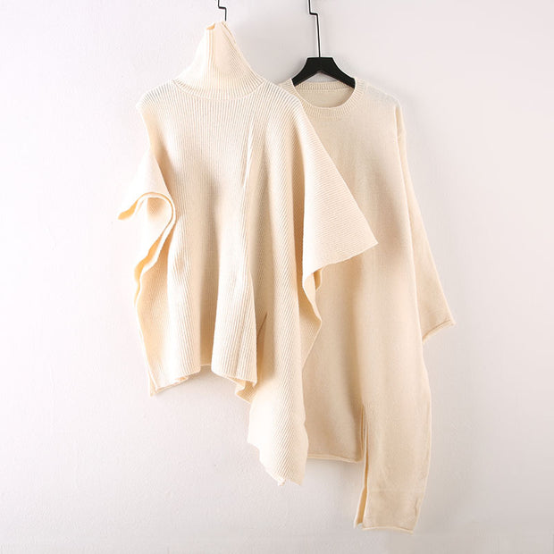 Irregular Special Design Turtleneck Cloak Two Pieces Dress