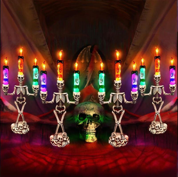 🎃💀Skull Candlestick Lights — Battery-Powered Flameless LEDs to Light Up Your Halloween Party and Haunted House Decorations 🕯️