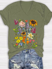 Wildflower Print Women's V-neck T-shirt