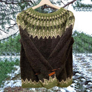 Vintage Green Icelandic Knit Jacquard Warmth Crew Neck Sweater Unisex