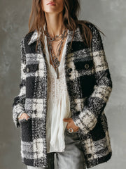 Classic Tweed Plaid Patch Pocket Straight Jacket