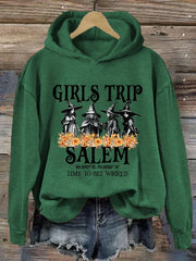 Women's Girl's Trip Salem Time To Get Wicked Halloween Print Hoodie