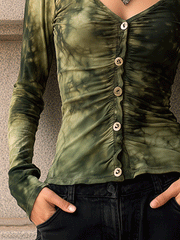 Bohemian Tie-dye Pleated Button-down Shirt