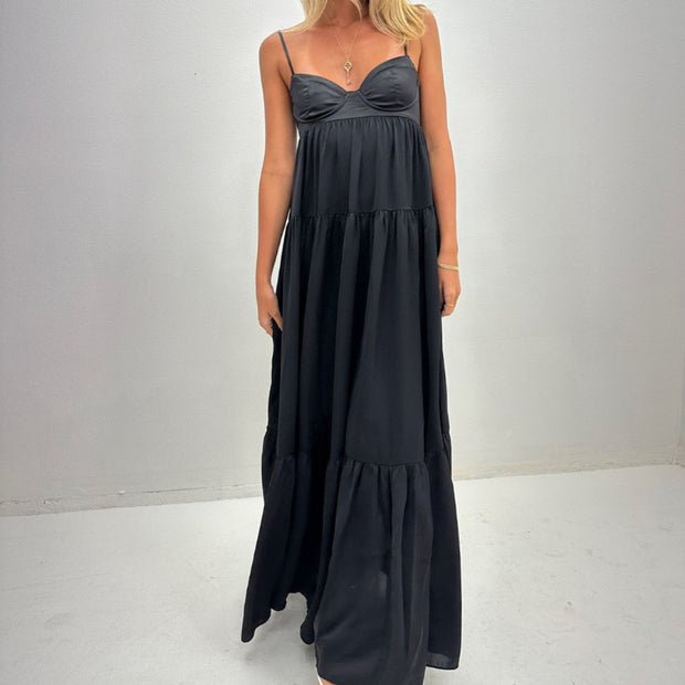 Black Satin Maxi Dress