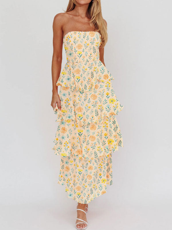 Strapless floral maxi dress
