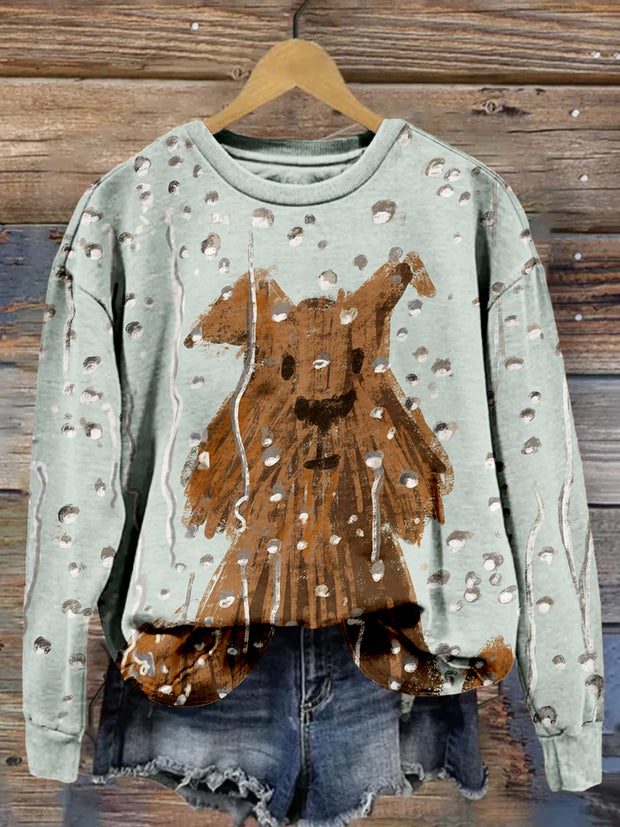 Cute Shaggy Dog Print Vintage Cozy Sweatshirt