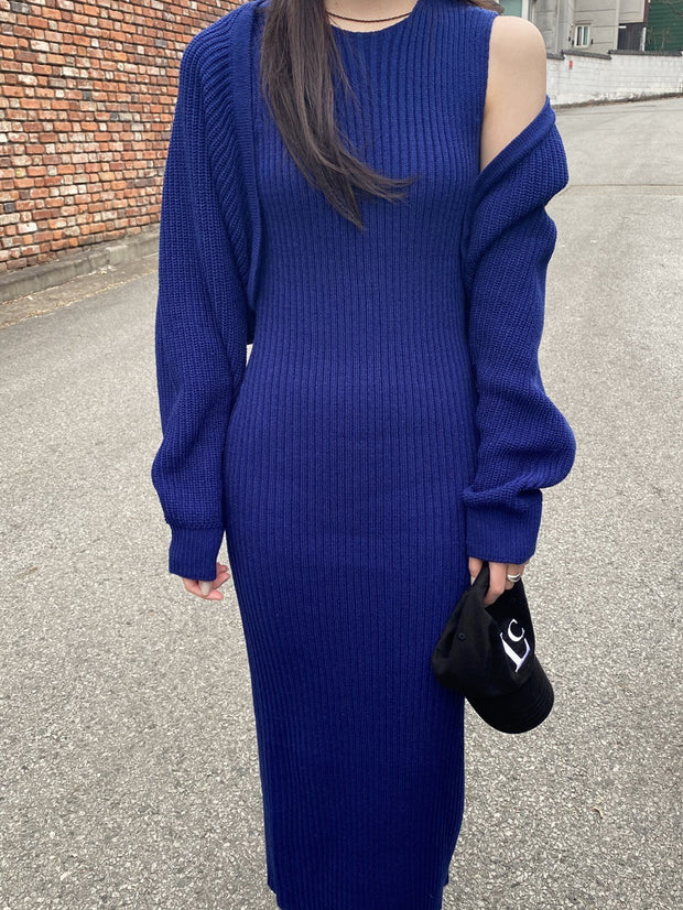 Temperament Round Neck Knitted Dress Two-Piece Set