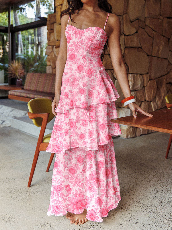 Thin straps tiered maxi dress