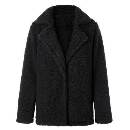 Plush Coat Lapel Solid Color Long Sleeve Cardigan Coat