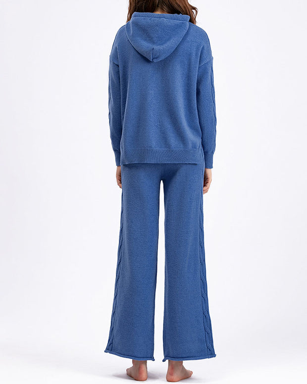 Drawstring hooded sweater + wide-leg trousers two-piece set