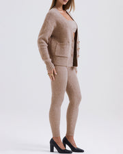 Chic V-neck cardigan + slim-fitting trousers knitted two-piece set