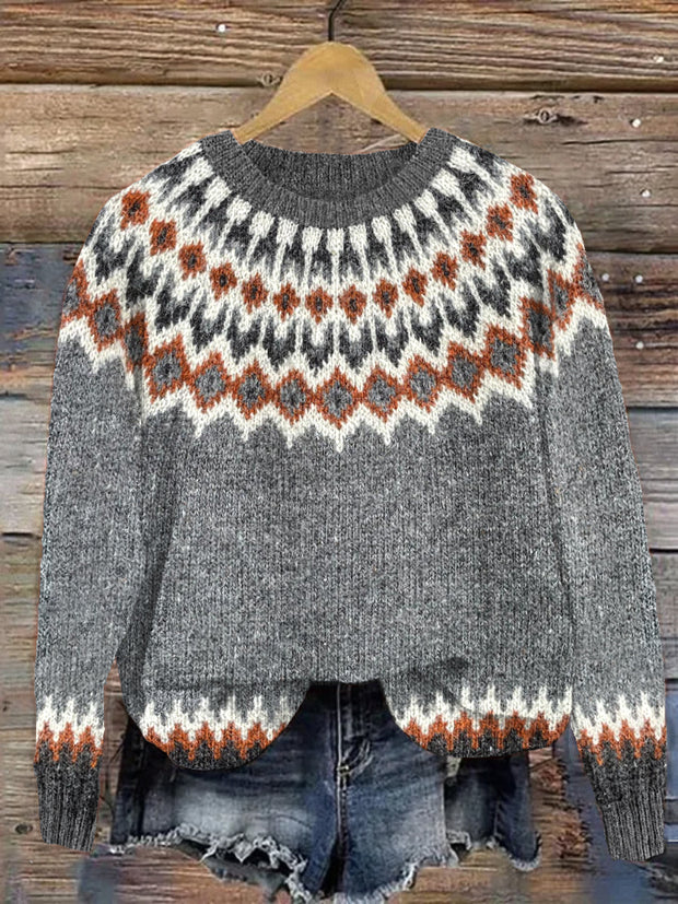 Vintage Geometric Pattern Warm Cozy Knit Sweater