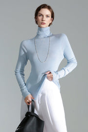 Merino Wool Minimalist Mock Neck Ribbed Knit Top – Cross-Strap Seamless Solid Color Sweater