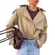 Khaki Double Breasted Blazer Collar Coat