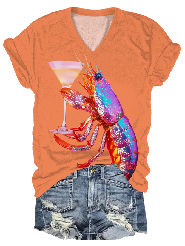 Glitter Disco Shrimp Art  V-neck T-Shirt