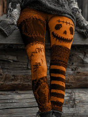 Women's Retro Halloween Contrast Color Comfortable Knitted Print Leggings