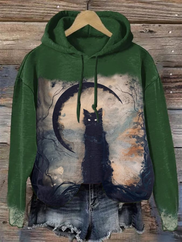 Halloween Vintage Cat Drawstring Sweatshirt