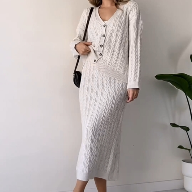 Temporary Twist Sweater Jacket Skirt Two -piece Suit