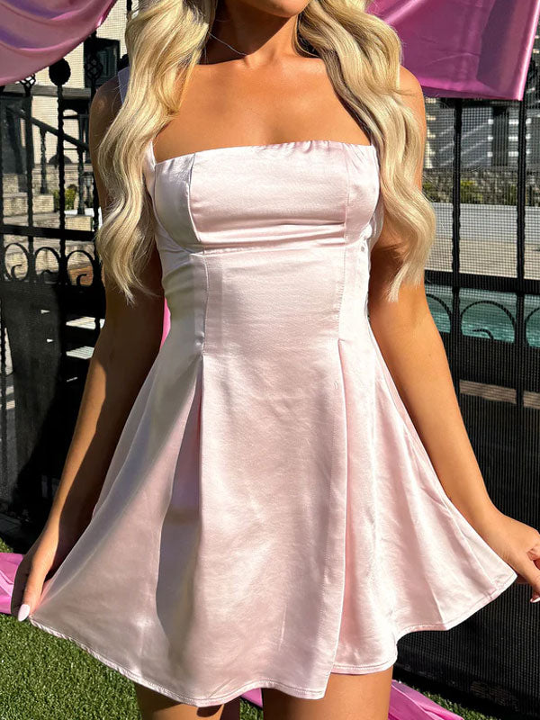 Square neck satin bow dress