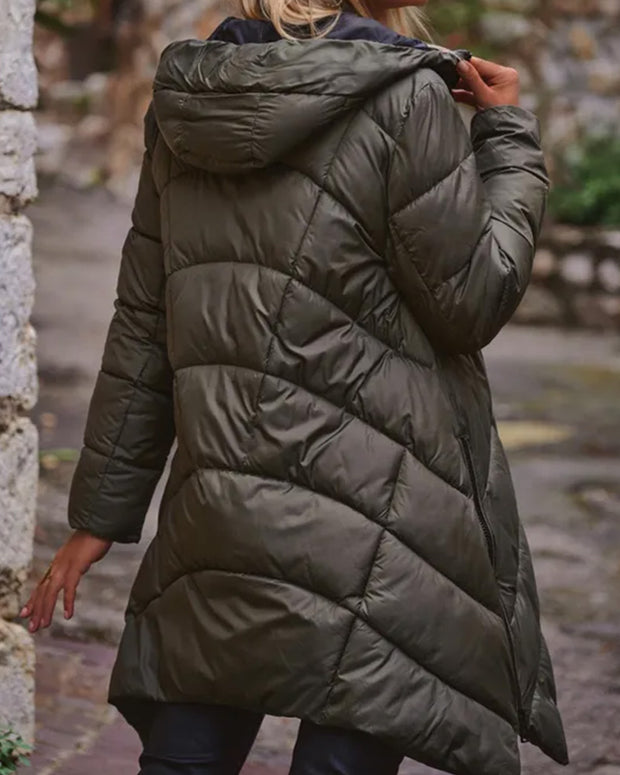 Women's solid-color padded hooded jacket