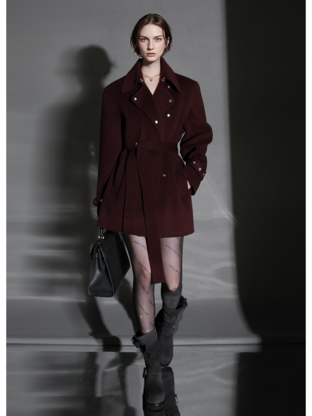 French Minimalist Chic Wool Coat for Women – Double-Faced Cashmere Overcoat with Lapel and Metal Buttons, Fall Winter Elegant Outerwear