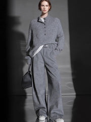 Fashion Belted Tapered Wool Trousers for Women – Elegant Cocoon Silhouette Long Suit Pants